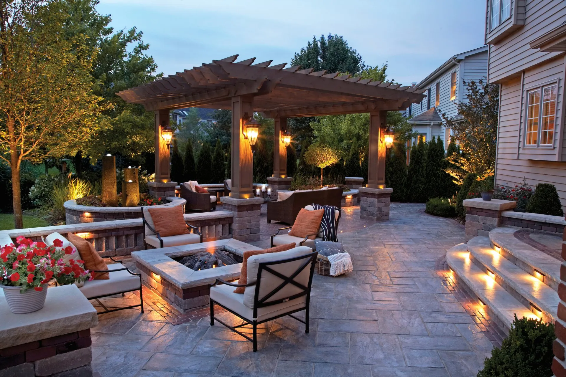 Professional outdoor lighting for hardscape patio