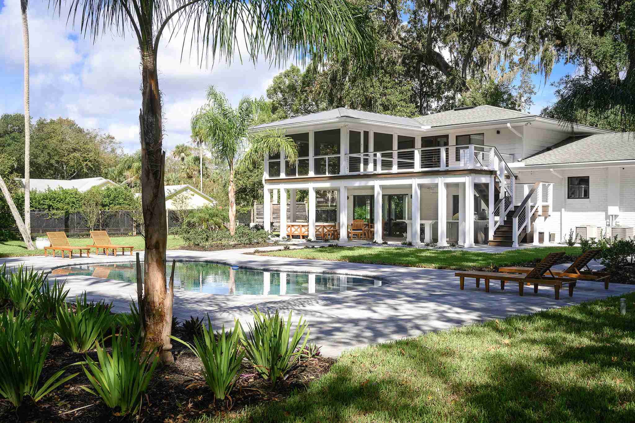 Modern pool deck and outdoor living space