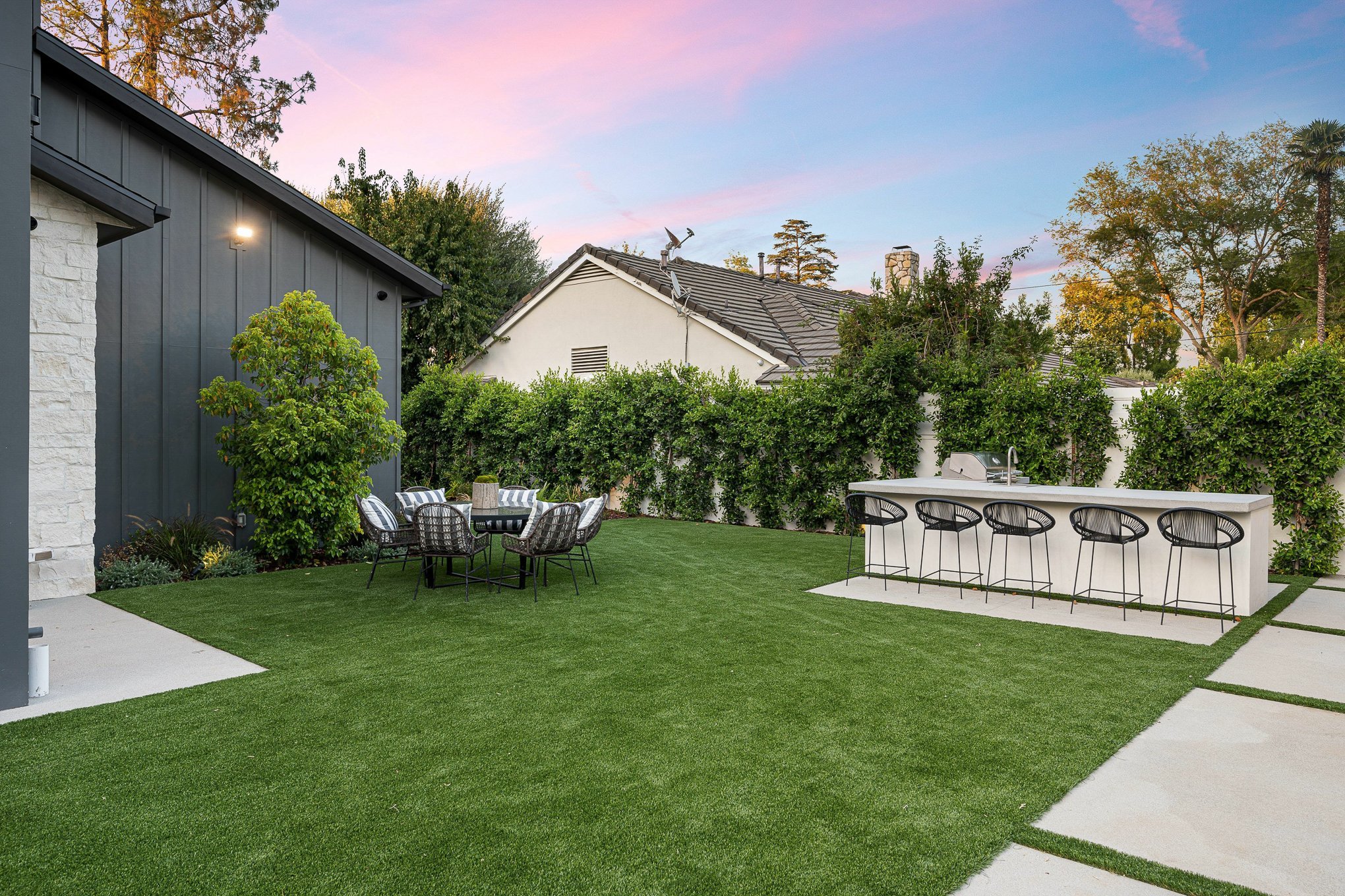 Artificial turf backyard with outdoor entertaining area Jacksonville FL