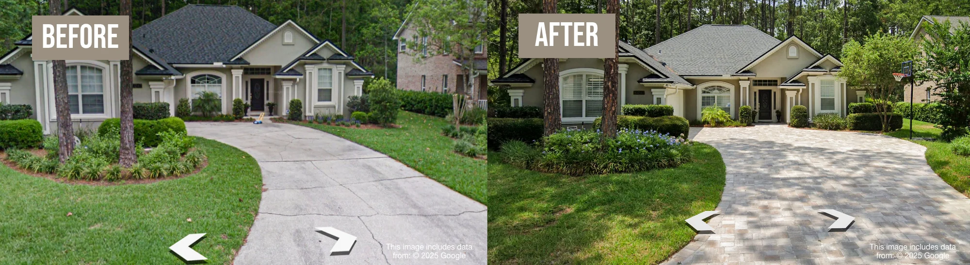 Before and after paver driveway transformation
